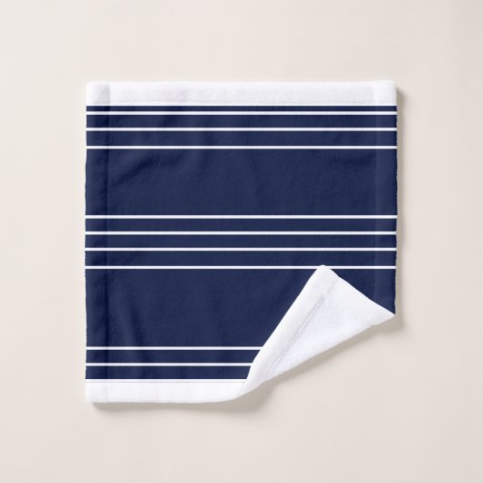 Monogrammed Navy Blue White Sandpipers Nautical Ba Bad Handdoek (Wasdoekje)