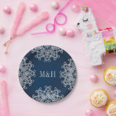 Monogrammed Navy en Silver Indian Style Wedding Papieren Bordje (Feest)