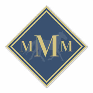 Monogrammed Navy + Gold Trotting Horse Trunk Sticker