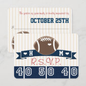 MONOGRAMMED NAVY RSVP FOOTBALL BRUILOFT RSVP (Voorkant / Achterkant)