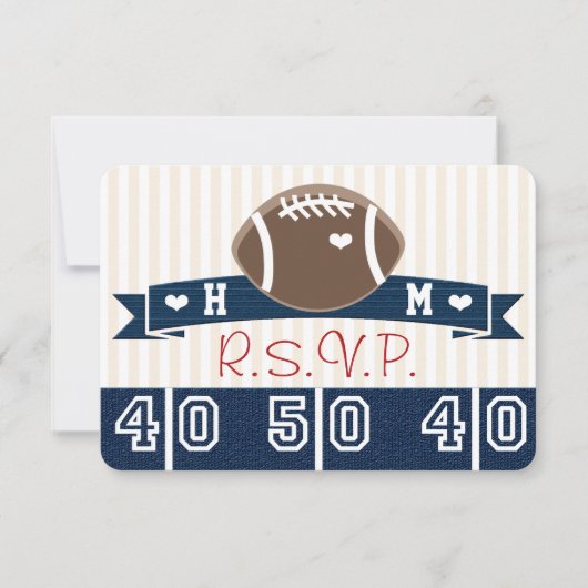 MONOGRAMMED NAVY RSVP FOOTBALL BRUILOFT RSVP (Voorkant)