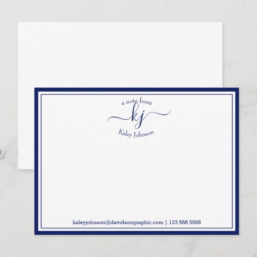 Monogrammed Navy White van het bureau van de Nota  Bedankkaart (Voorkant / Achterkant)