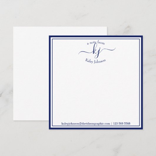 Monogrammed Navy White van het bureau van de Nota  Bedankkaart (Voorkant / Achterkant)