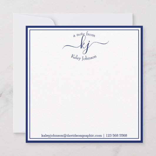 Monogrammed Navy White van het bureau van de Nota  Bedankkaart (Voorkant)