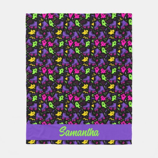 Monogrammed Neon Ghosts en Schaatsen Halloween Fleece Deken (Voorkant)