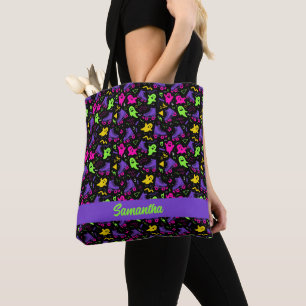 Monogrammed Neon Ghosts en Schaatsen Halloween Tote Bag