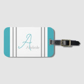 Monogrammed Ocean Blue & Grey Stripes Bagagelabel (Voorkant (horizontaal))