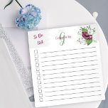 Monogrammed om Magenta Waterverf Floral te maken Notitieblok<br><div class="desc">Pas dit notitieblok aan met uw monogram. De sjabloon is opstelling voor u om jouw naam en initiaal toe te voegen (maar u kunt één van beide sectiespatie verlaten als u verkiest enkel één of andere). Dit vrouwelijke bloemontwerp van de waterverf heeft een magenta en witte bloemen met zacht groen...</div>