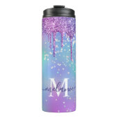 Monogrammed Ombre Rainbow Glitter Drip Thermosbeker (Voorkant)