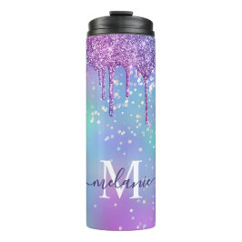 Monogrammed Ombre Rainbow Glitter Drip Thermosbeker