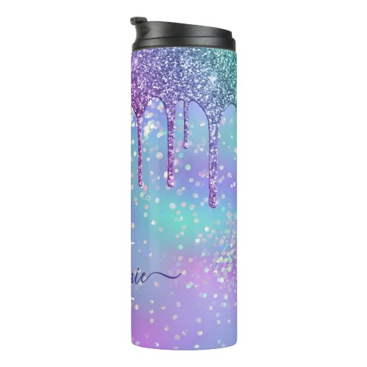 Monogrammed Ombre Rainbow Glitter Drip Thermosbeker (Geroteerd rechts)