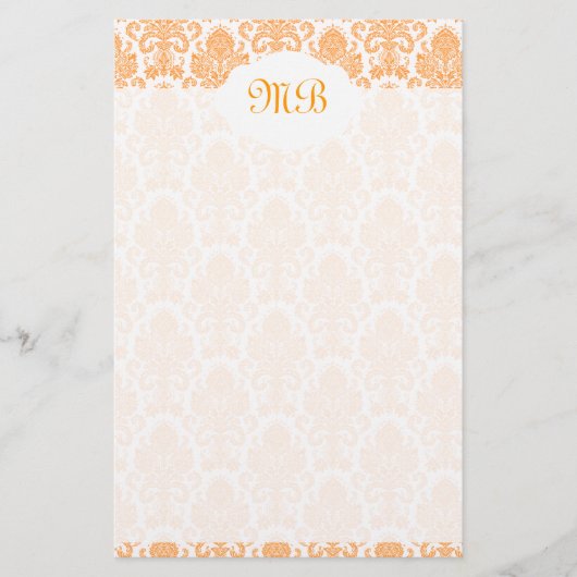 Monogrammed Oranje Damask Briefpapier (Voorkant)