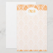 Monogrammed Oranje Damask Briefpapier (Voorkant / Achterkant)