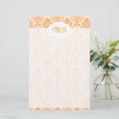 Monogrammed Oranje Damask Briefpapier (Staand voorkant)
