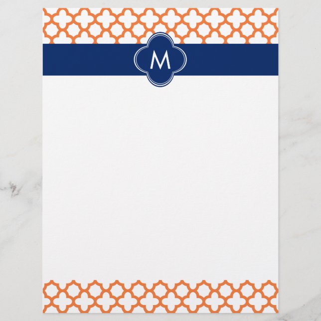 Monogrammed Oranje en Royal Blue Quatrefoil (Voorkant)