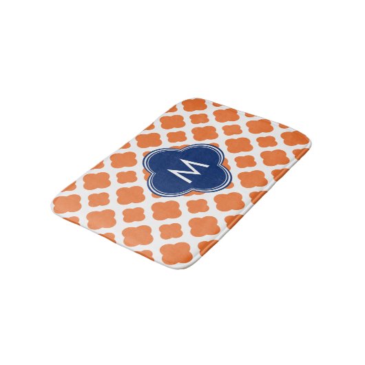 Monogrammed Oranje en Royal Blue Quatrefoil Badmat (Gekanteld)
