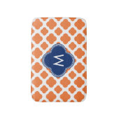 Monogrammed Oranje en Royal Blue Quatrefoil Badmat (Voorkant Verticaal)
