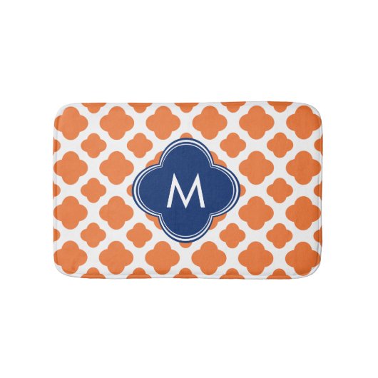 Monogrammed Oranje en Royal Blue Quatrefoil Badmat (Voorkant)