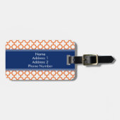 Monogrammed Oranje en Royal Blue Quatrefoil Bagagelabel (Voorkant horizontaal)