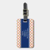 Monogrammed Oranje en Royal Blue Quatrefoil Bagagelabel (Voorkant verticaal)