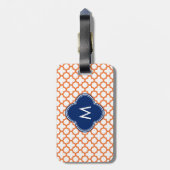 Monogrammed Oranje en Royal Blue Quatrefoil Bagagelabel (Achterkant verticaal)