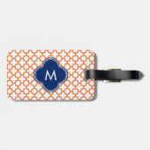 Monogrammed Oranje en Royal Blue Quatrefoil Bagagelabel (Achterkant horizontaal)