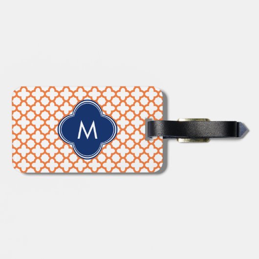 Monogrammed Oranje en Royal Blue Quatrefoil Bagagelabel (Achterkant horizontaal)