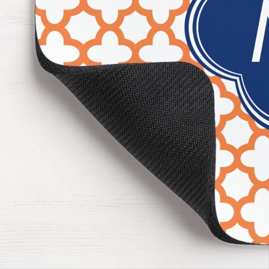Monogrammed Oranje en Royal Blue Quatrefoil Muismat (Hoek)