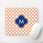 Monogrammed Oranje en Royal Blue Quatrefoil Muismat (Met muis)