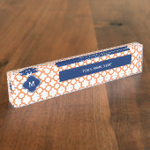 Monogrammed Oranje en Royal Blue Quatrefoil Naambordje (Zijkant)