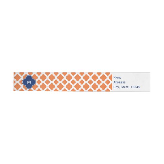 Monogrammed Oranje en Royal Blue Quatrefoil Omwikkelbaar Adreslabel (Individueel)