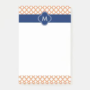 Monogrammed Oranje en Royal Blue Quatrefoil Post-it® Notes