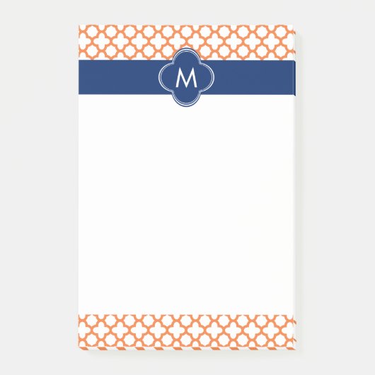 Monogrammed Oranje en Royal Blue Quatrefoil Post-it® Notes (Voorkant)