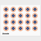 Monogrammed Oranje en Royal Blue Quatrefoil Ronde Sticker (Vel)