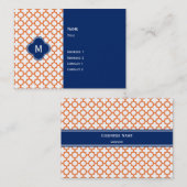 Monogrammed Oranje en Royal Blue Quatrefoil Visitekaartje (Voorkant / Achterkant)