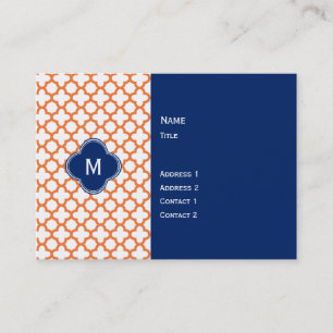 Monogrammed Oranje en Royal Blue Quatrefoil Visitekaartje