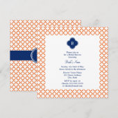 Monogrammed Oranje, Royal Blue Quatrefoil Bridal Kaart (Voorkant / Achterkant)