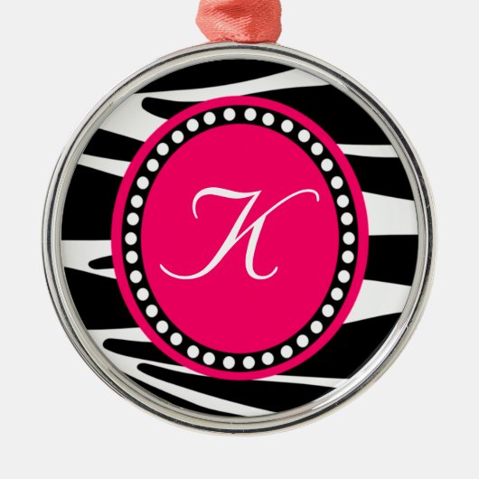 Monogrammed Ornament Hot Pink and Zebra Stripe (Voorkant)