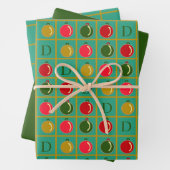 Monogrammed Ornamental Bingo Groen Rood Kerstfeest Inpakpapier Vel (In situ)