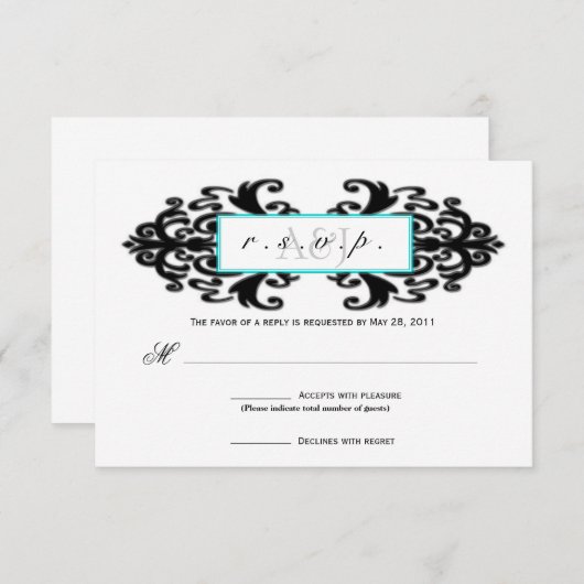 Monogrammed Ornamental Damask RSVP (Voorkant / Achterkant)