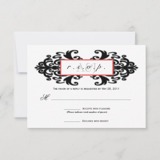 Monogrammed Ornamental Damask RSVP Kaartje (Voorkant)