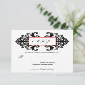 Monogrammed Ornamental Damask RSVP Kaartje (Staand voorkant)