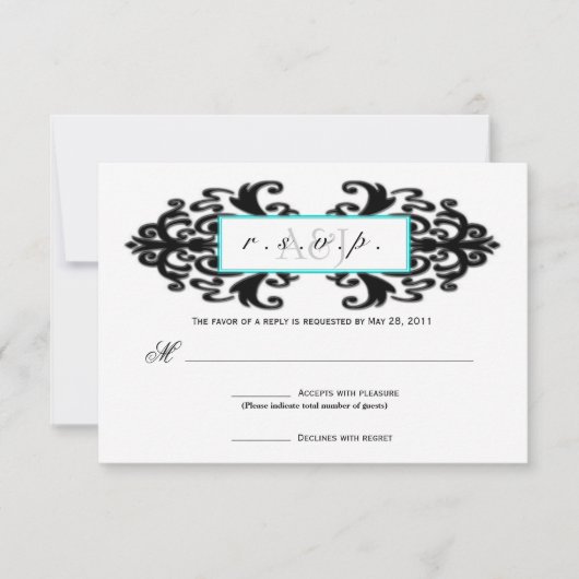 Monogrammed Ornamental Damask RSVP Kaartje (Voorkant)
