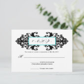 Monogrammed Ornamental Damask RSVP Kaartje (Staand voorkant)