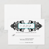 Monogrammed Ornamental Damask RSVP Kaartje (Voorkant / Achterkant)