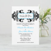 Monogrammed Ornamental Damask Wedding Invite Kaart (Staand voorkant)