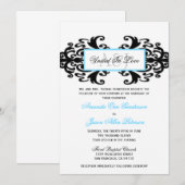 Monogrammed Ornamental Damask Wedding Invite Kaart (Voorkant / Achterkant)