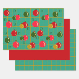 Monogrammed Ornamenten Rood, Groen Kerst Inpakpapier Vel