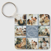 Monogrammed paar fotocollage | Dusty Blue Gift Sleutelhanger (Voorkant)