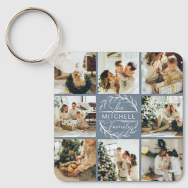 Monogrammed paar fotocollage | Dusty Blue Gift Sleutelhanger